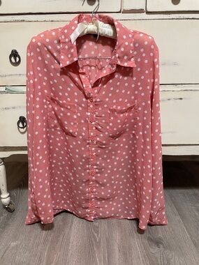Wishful Park Pink Polka Dot Button-Front Blouse